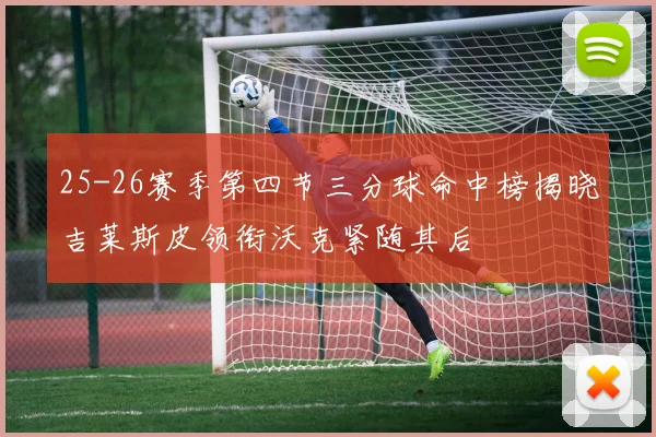 25-26赛季第四节三分球命中榜揭晓吉莱斯皮领衔沃克紧随其后